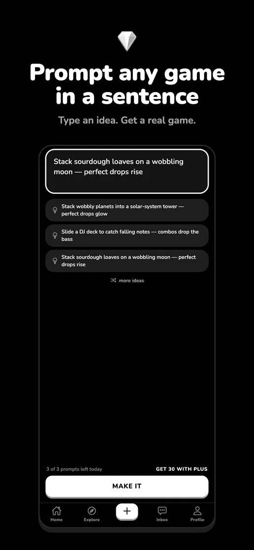 Oneshotgems screenshot: prompt